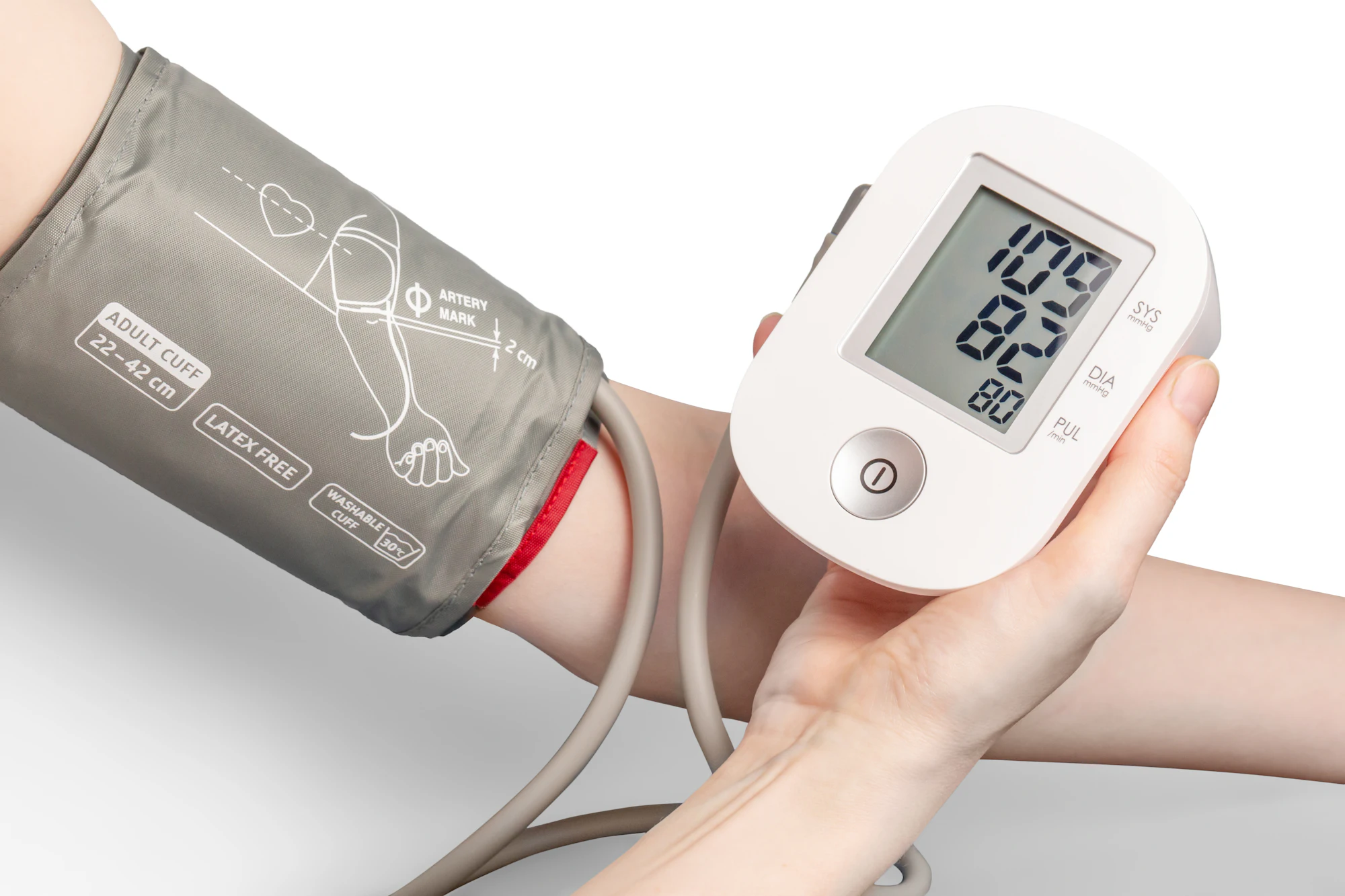 A range of connected medical devices laid out on a dark bench surface.